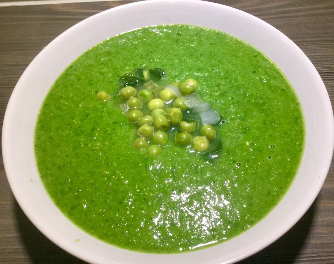 Pea soup, very bright green