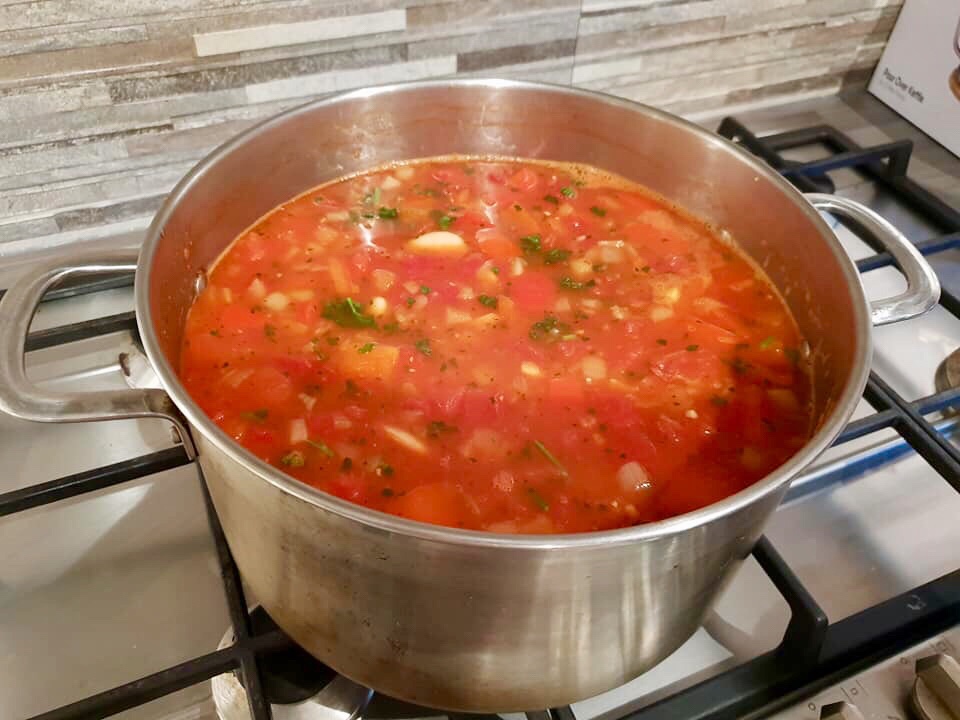 A large pot of soup on the hob