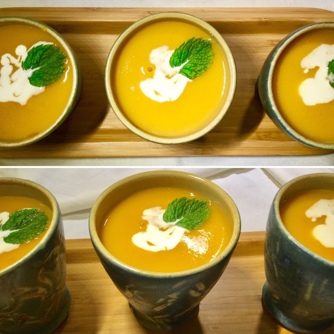 Sweet Potato and Pear Soup served in beakers